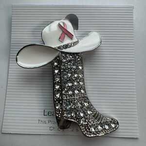 New Breast cancer cowgirl boot brooch